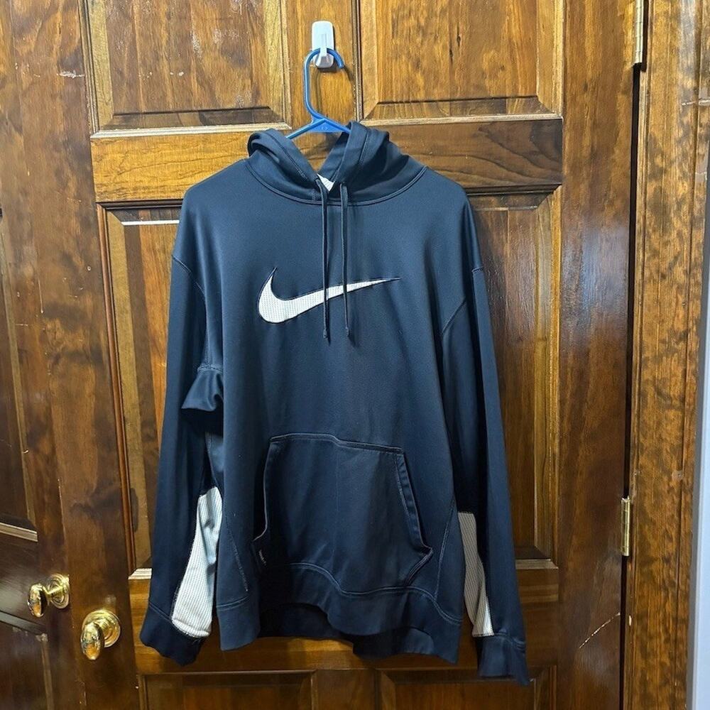 Nike Therma-FIT Hoodie Mens XL Navy Blue Pullover Large Swoosh Logo